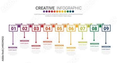 Presentation business infographic template, Abstract infographics number options template with 9 steps.