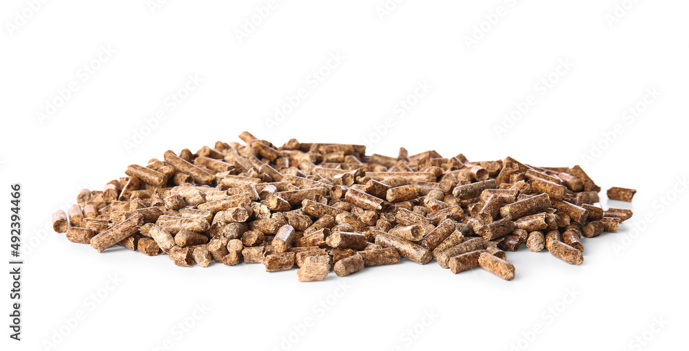 Pile of wood pellets on white background Pile of wood pellets on white background