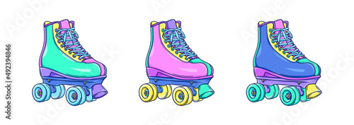 Roller skates illustration. Retro roller skates. 90s fashion. Disco style. 90s style vector. 1990s trendy illustration. Nostalgia for the 90s.