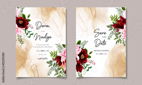 Elegant and luxurious watercolor floral wedding invitation card
