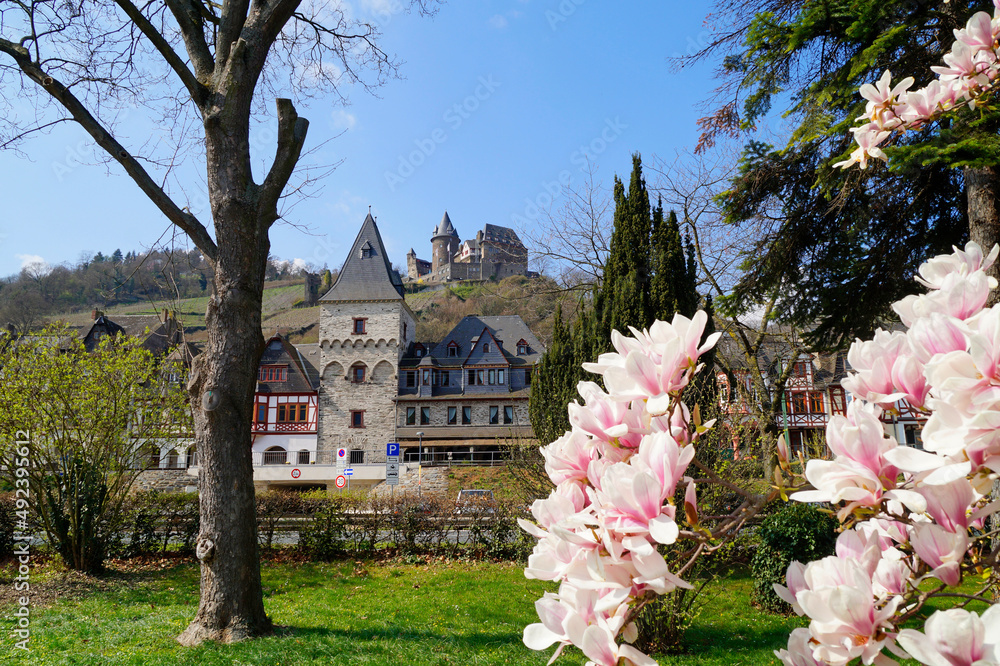 Stahleck Castle in the town of Bacharach on Rhein or Rhine in Germany ( Upper Middle Rhine Valley at Bacharach in Rhineland-Palatinate) Stahleck Castle in the town of Bacharach on Rhein or Rhine in Germany ( Upper Middle Rhine Valley at Bacharach in Rhineland-Palatinate)