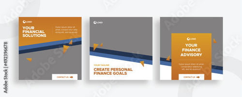 Set of editable templates for Instagram post, Facebook square, financial, advisory, investment, advertisement, and business, fresh design with simple gold color (3/3)