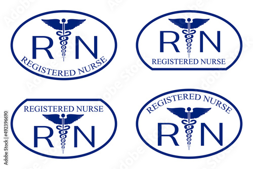 Registered Nurse Graphics is a illustration of four versions of a registered nurse design. Includes a caduceus medical symbol and RN text. Great for t-shirt designs, embroidery designs or promotions.