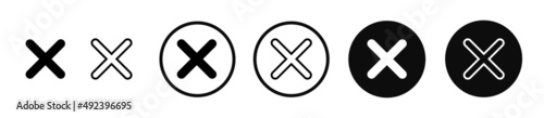 Set cross mark icons in circle, checklist signs, flat checkmark badge, isolated tick symbols - vector