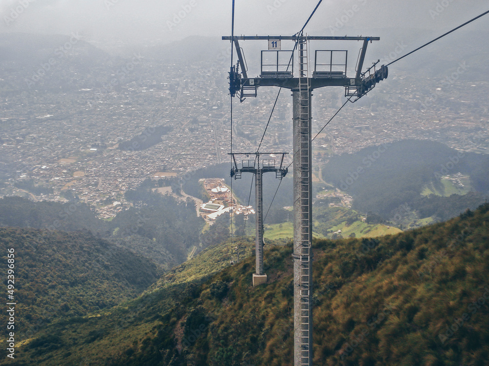 View on Teleferiqo cable car infrastructure up to Cruz Loma, with the city of Quito in the distance View on Teleferiqo cable car infrastructure up to Cruz Loma, with the city of Quito in the distance
