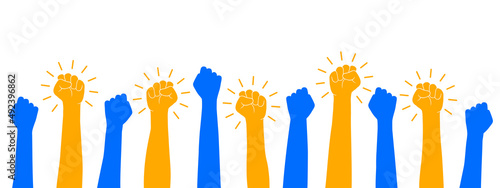 Set fist in yellow-blue Ukraine flag colors, protest people – stock vector