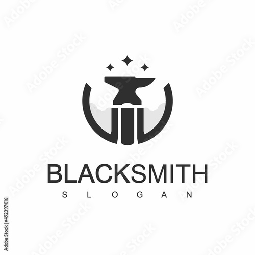 Blacksmith Logo Design Template With Anvil Icon Illustration