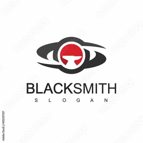 Blacksmith Logo Design Template With Anvil Icon Illustration