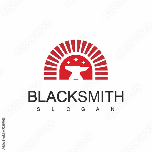 Blacksmith Logo Design Template With Anvil Icon Illustration