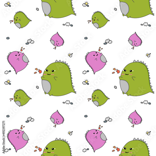 Vector seamless pattern for wallpaper , fabric printing, cute cartoon chubby green and purple monster