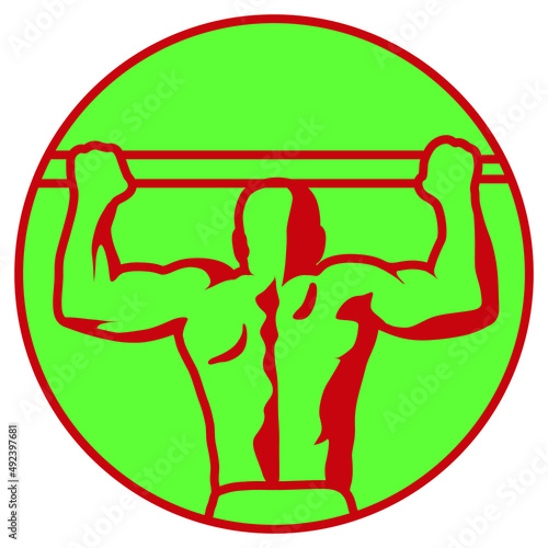 Male Working Out. Pull ups. Logotype.