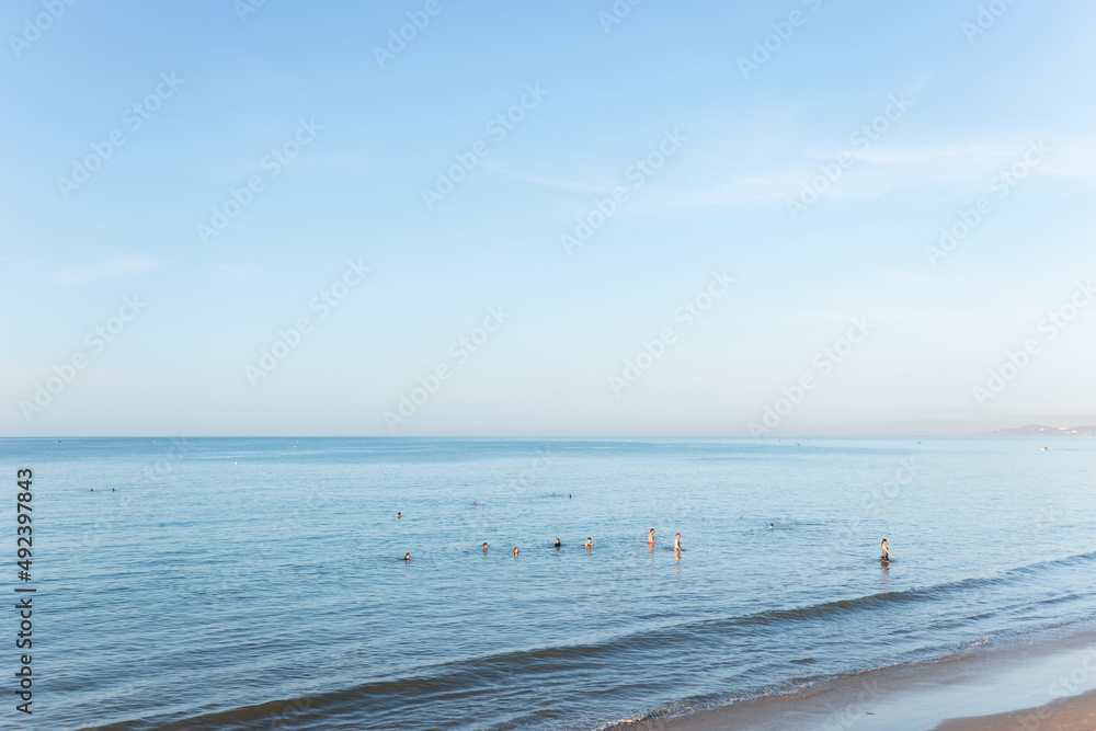 picturesque sea view. pastel colors of the sky and water at sunset.