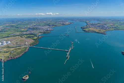 Aerial Views of Pembroke Dock and And Oil and Gas terminals at Milford Haven, Wales, UK