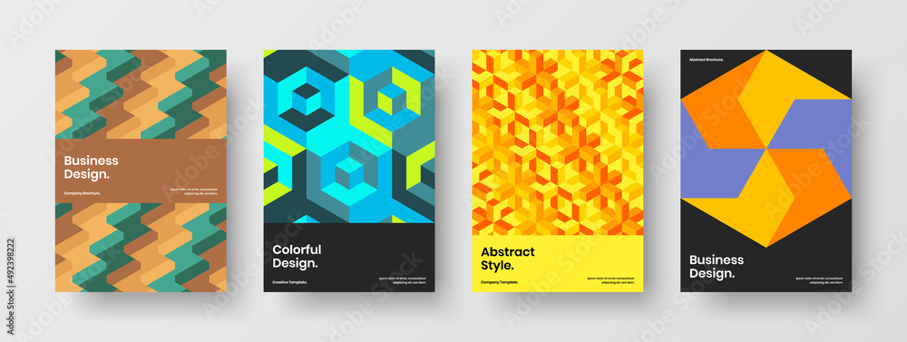 Amazing mosaic pattern banner template collection. Fresh company brochure A4 design vector layout bundle.