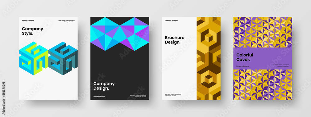 Fototapeta premium Minimalistic mosaic hexagons poster illustration collection. Vivid banner design vector concept set.