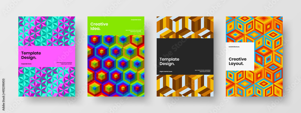 Simple brochure A4 design vector illustration composition. Minimalistic geometric pattern cover template collection.