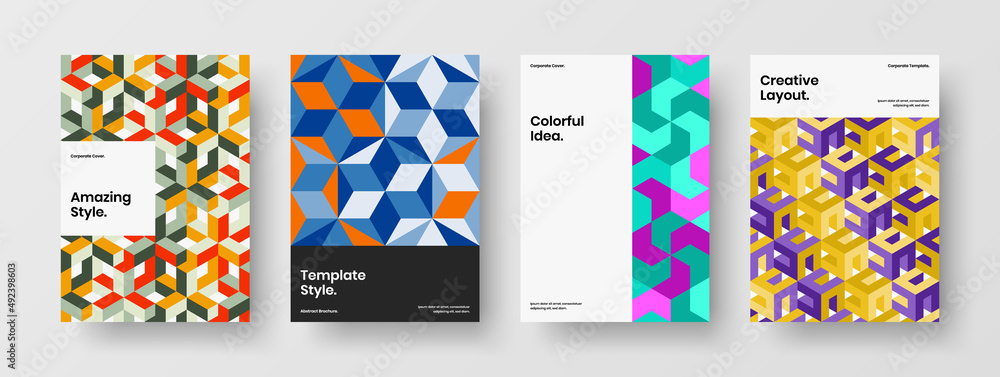 Creative mosaic tiles banner layout composition. Abstract company identity A4 design vector template collection.