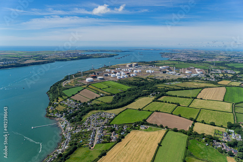 Aerial Views of Pembroke Dock and And Oil and Gas terminals at Milford Haven, Wales, UK