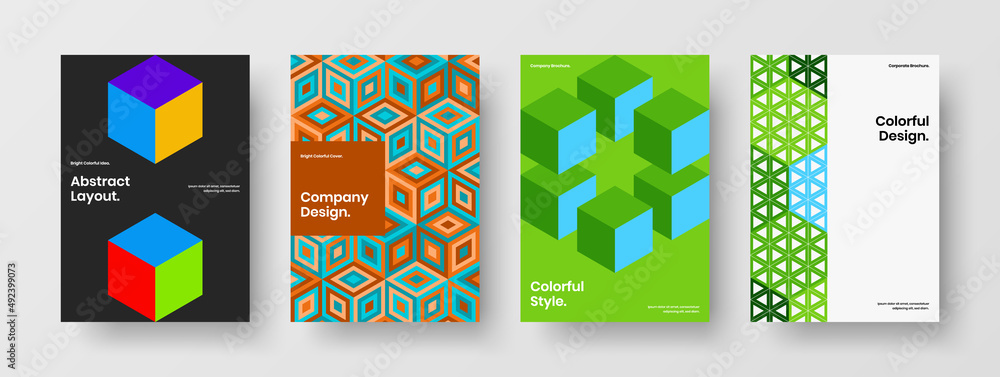 Bright mosaic pattern front page concept set. Original book cover A4 vector design template collection.