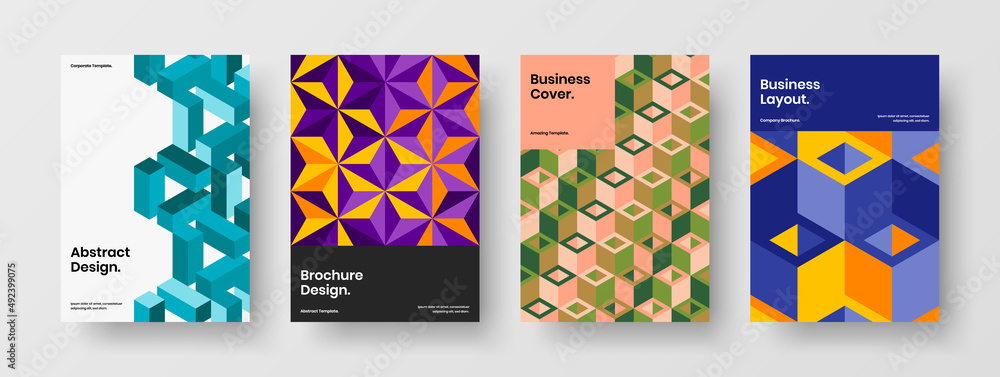 Modern geometric tiles poster layout collection. Original company identity design vector illustration bundle.