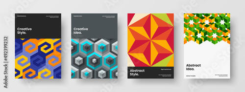 Amazing magazine cover vector design illustration bundle. Creative mosaic hexagons poster layout set.