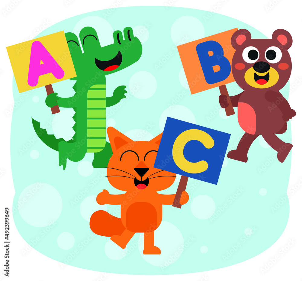 Fototapeta premium Cute, fun animals and colorful letter cartons in their hands