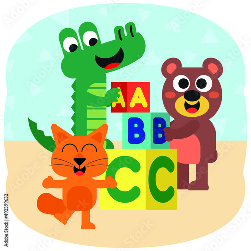 Cute animals and colorful letter boxes