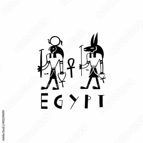 Vector hand drawn symbol of Egypt. Travel illustration of Arab Republic of Egypt signs. Hand drawn lettering illustration. Ancient Egyptian landmark logo