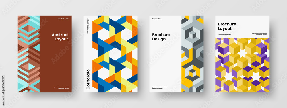 Bright catalog cover A4 vector design template bundle. Multicolored mosaic pattern annual report layout set.
