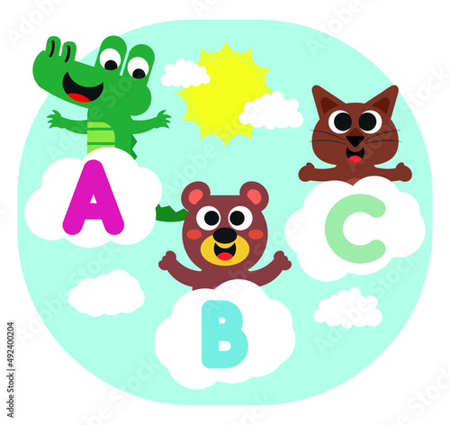 Cute animals rainbows and letters