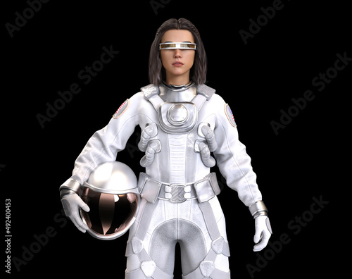3D Render of computer generated astronaut avatar wearing VR glasses in metaverse virtual world photo