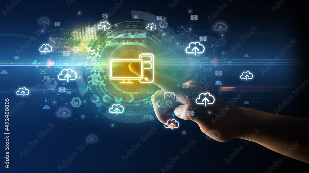 touching with soft gesture multimedia screen with future technology concept touching with soft gesture multimedia screen with future technology concept