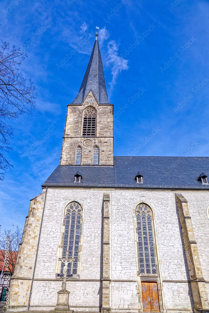Ansicht eines historischen Kirchturms in Werne