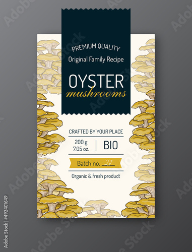 Golden Oyster mushroom label template Modern vector packaging design layout Isolated