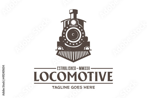 Vintage Old Locomotive Train Machine Logo Design Vector