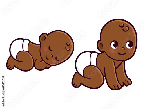 Cute cartoon Black baby illustration set