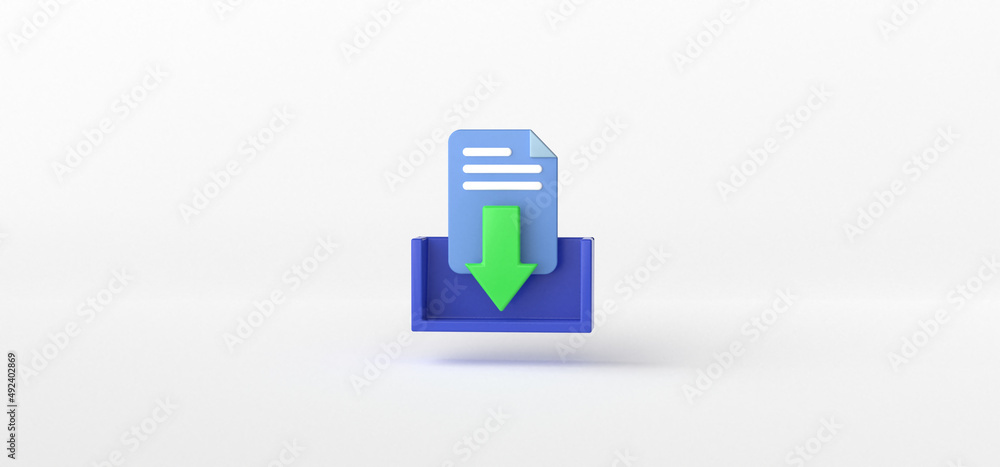 Document and Arrow isolate on White background, Folder, Cloud, Upload, Download, 3d rendering. Document and Arrow isolate on White background, Folder, Cloud, Upload, Download, 3d rendering.