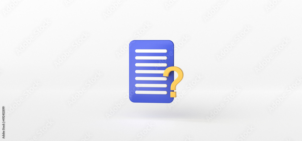 Document and Question Mark isolate on White background, Folder, 3d rendering. Document and Question Mark isolate on White background, Folder, 3d rendering.