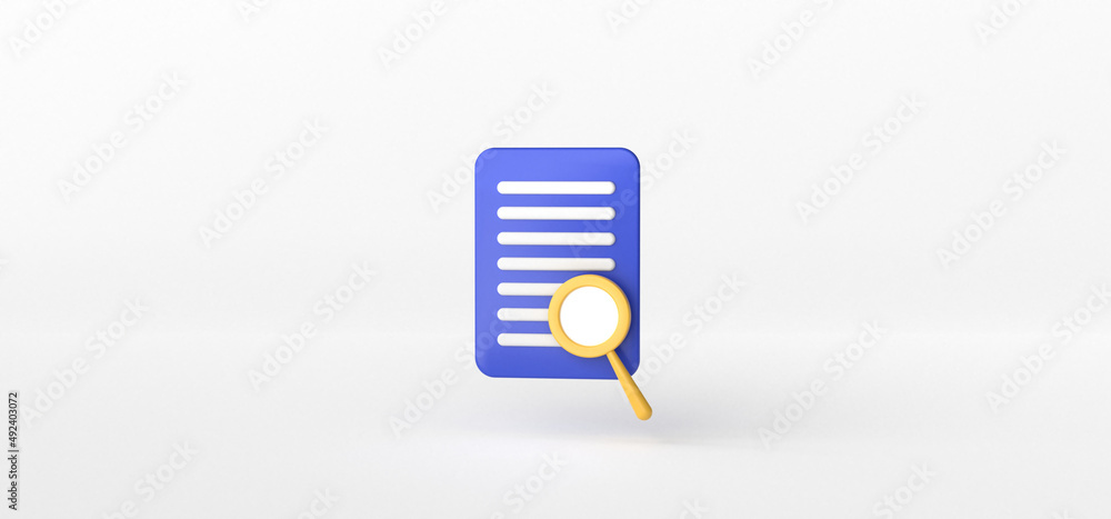 Folder, Document and Magnify isolate on White background, 3d rendering. Folder, Document and Magnify isolate on White background, 3d rendering.