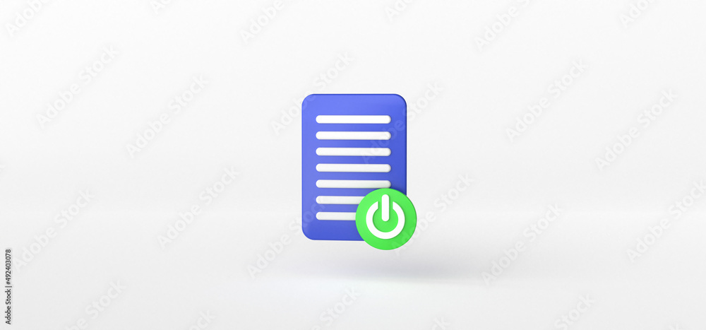Document and Power Icon isolate on White background, Folder, 3d rendering. Document and Power Icon isolate on White background, Folder, 3d rendering.