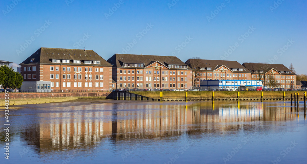 Apartment buildings at the Geeste river in Bremerhaven, Germany