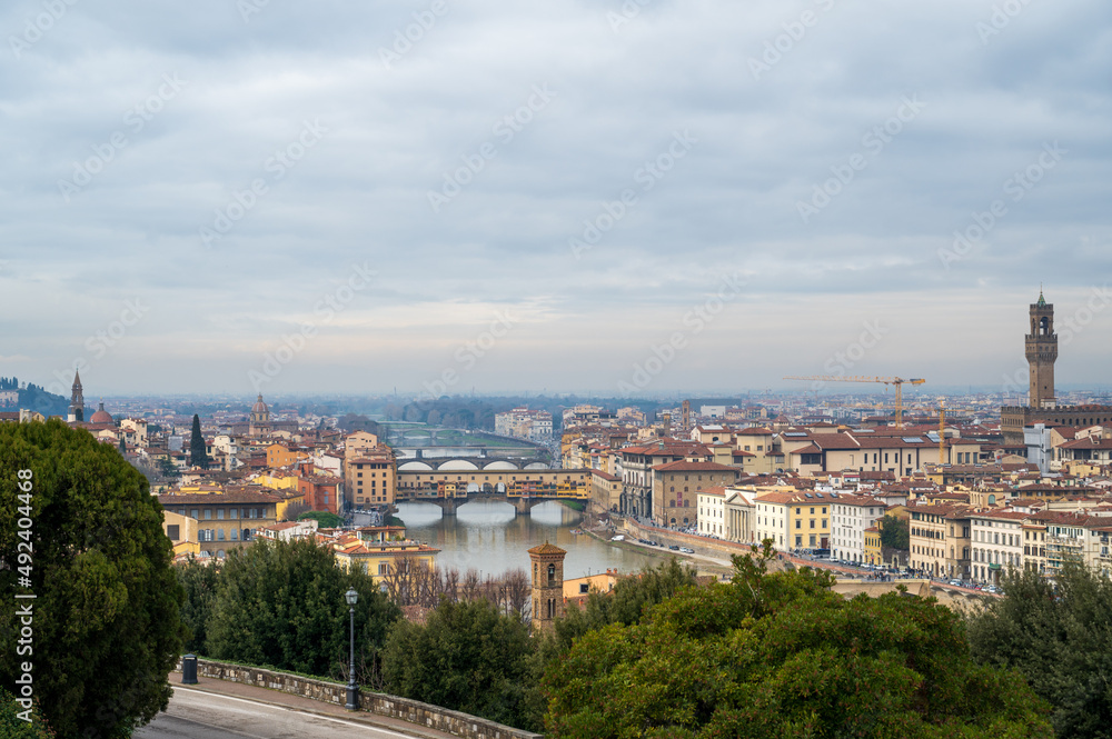 Florence city view with bridges over river