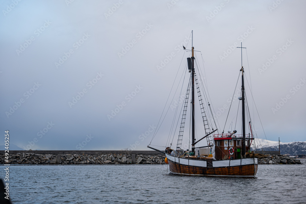 Fishing boat at Norways winter coast