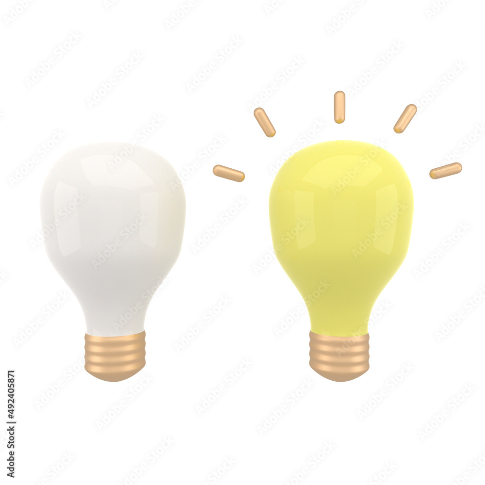 3d turning on and off light bulb icon set. Glowing incandescent filament lamps. Creativity Idea, Business Innovation Concept. 3d turning on and off light bulb icon set. Glowing incandescent filament lamps. Creativity Idea, Business Innovation Concept.