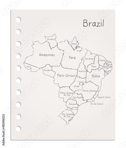 Brazil map on realistic clean sheet of paper torn from block vector