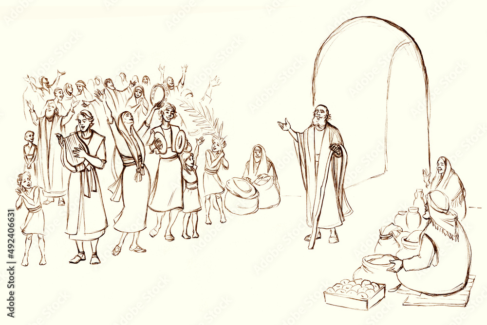 Pencil drawing Celebration in an Israeli city Stock Illustration