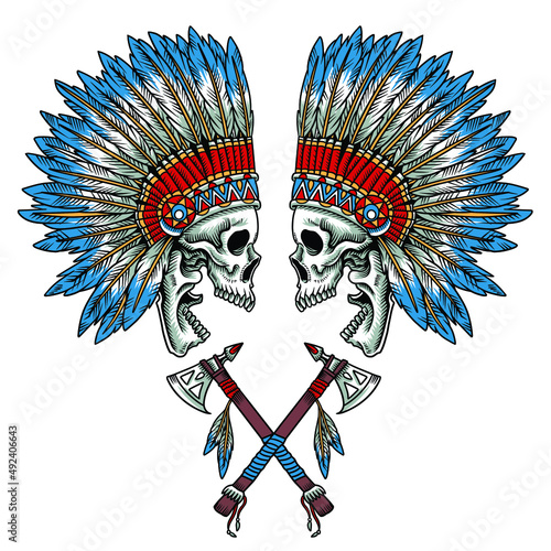 Skull native chief with axe vector