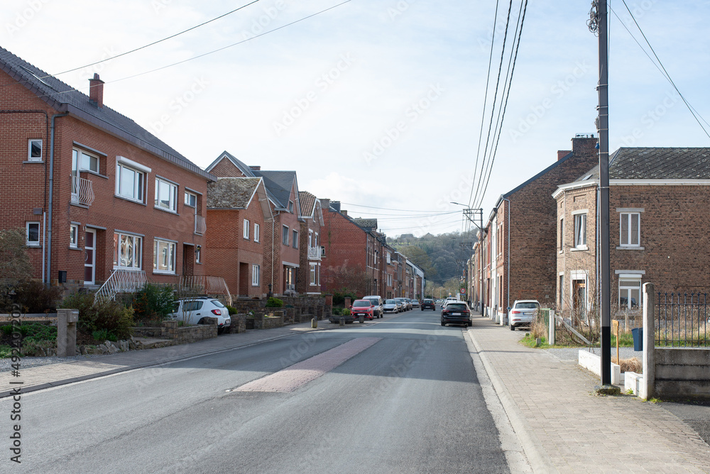 Europe Belgium village street. Brick houses. Travelling around Europe. Florelle, Namur