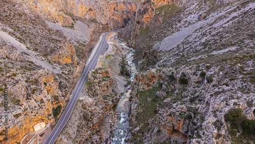 Aerial shot of the Kourtaliotiko gorge in crete, Greece