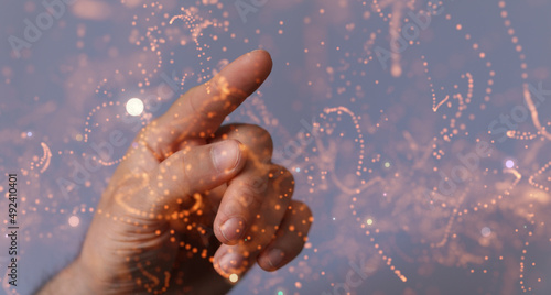 Businessman using data network with his fingers